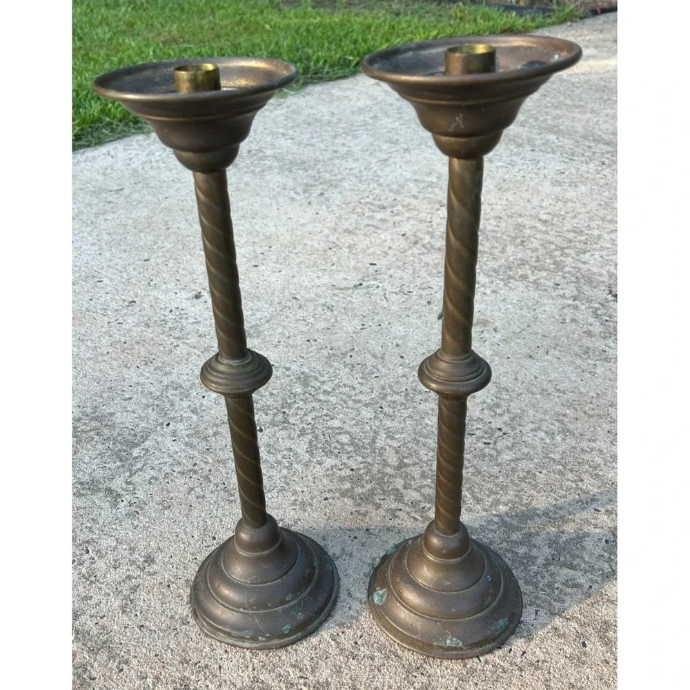 Vintage Brass Barley Twist Candlesticks Pair 18